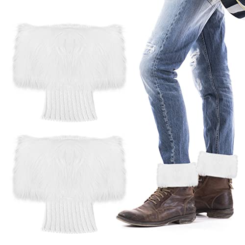 Weiße Bein Stulpen Damen Leg Warmers Weiß Plüsch Beinschützer Stiefelmanschetten Fleece Warme Beinabdeckungen Strickpelz Stiefel Kurze Stulpensocken Beinlinge Damen Pelzige Winter Stiefel Socken von Lusofie