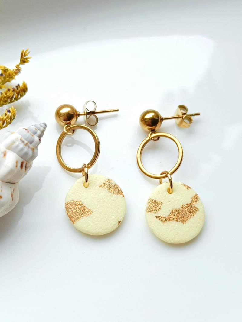 Kreis Ohrringe, Pastellfarbene Ohrringe Polymerclay Ohrringe, Gelbe Leichte Edelstahlohrringe, Fimo, Statementohrringe von LustaufMeer