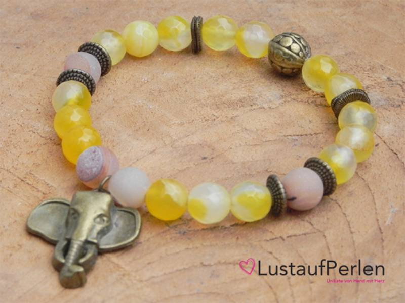 Achat Armband 8 Mm, Boho Armband, Edelstein Mit Anhänger, Elefant von LustaufPerlen