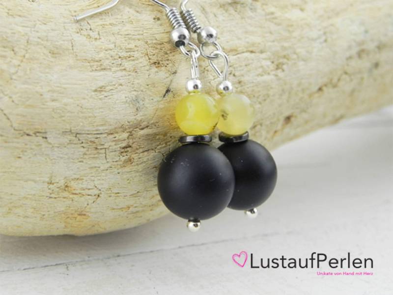 Edelstein Ohrringe Onyx Und Gelber Opal, Boho Edelstein Ohrringe Onyx Und Gelber Opal, Boho von LustaufPerlen