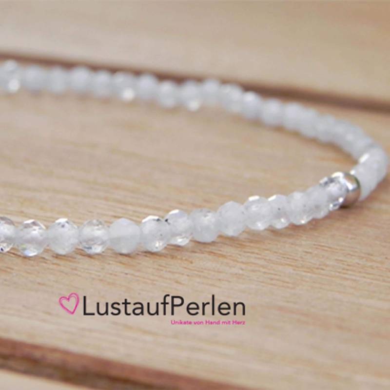 Mondstein Armband 2 Mm Facettiert, Silber, Für Frauen, Weiße Perlen Armband, Geschenk Sie von LustaufPerlen