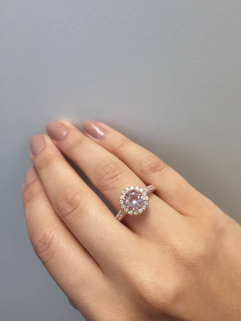 14K Rose Gold Morganit Ring Mit Diamant Halo Stil #l4817 von LusterLaValliere