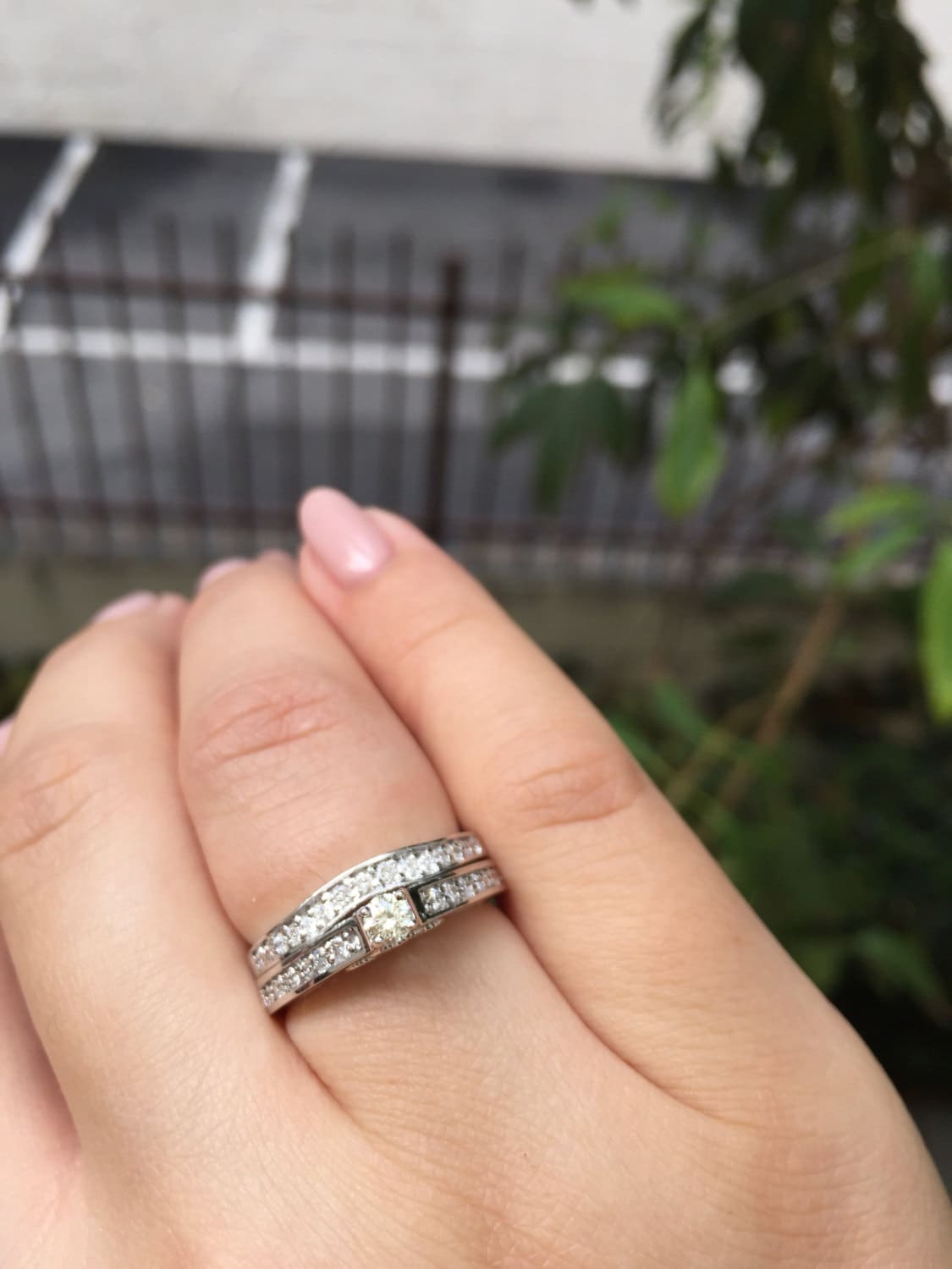 Hochzeits-Set - 14K White Gold Verlobungsring Und Ehering Mit Diamant Steinen Style # L4923 von LusterLaValliere