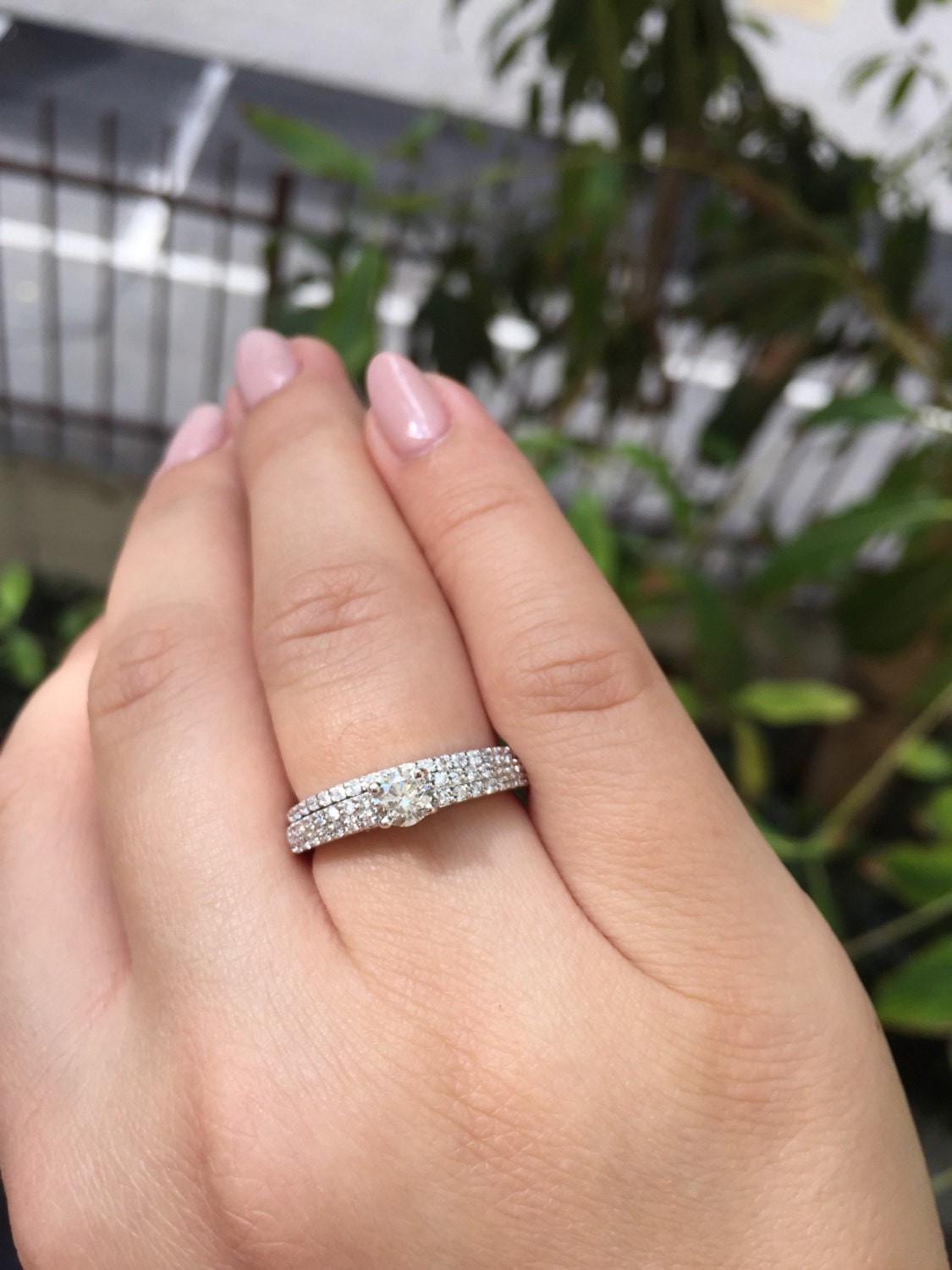 Hochzeits-Set - 14K White Gold Verlobungsring Und Ehering Mit Diamanten Stil # L4944 von LusterLaValliere