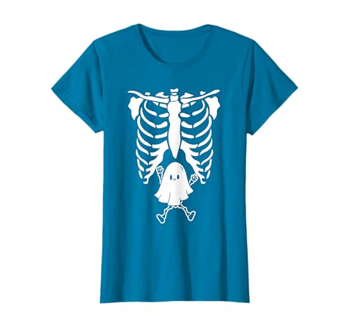 Schwanger Halloween Schwangerschaftsanzeige Baby Skelett T-Shirt von Lustges Mädchen Schwanger Skelett Halloween