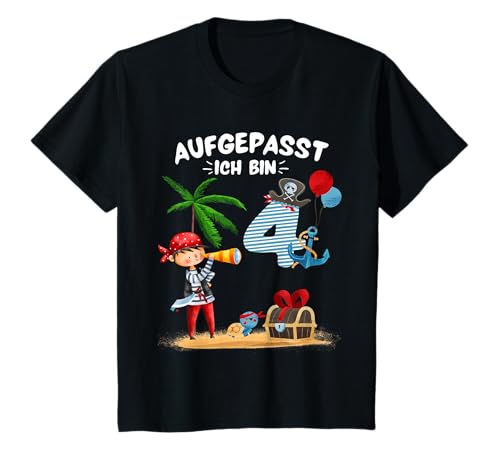 Kinder Geburtstag PIRAT Junge Aufgepasst 4 Jahre Piraten Party T-Shirt Kinder Geburtstag PIRAT Junge Aufgepasst 4 Jahre Piraten Party T-Shirt von Lustig 4. Geburtstag Shirt Geburtstagsgeschenk