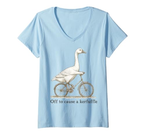 Damen Off to Cause A Kerfuffle T-Shirt mit V-Ausschnitt von Lustig Aufregung Gänsemem