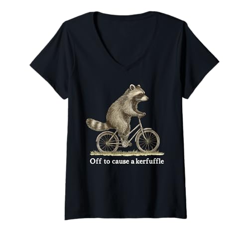 Damen Off to Cause A Kerfuffle Waschbär T-Shirt mit V-Ausschnitt von Lustig Aufregung Waschbär meme Wild