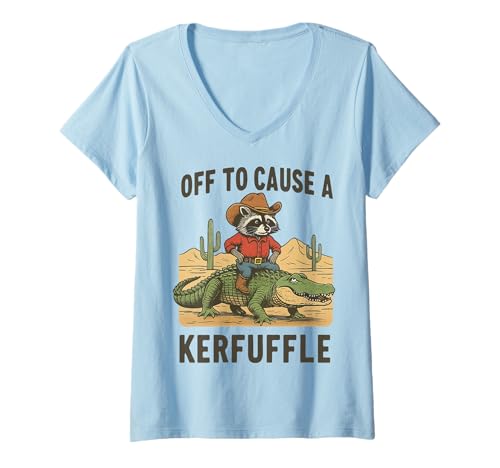 Damen Off to Cause A Kerfuffle Waschbär T-Shirt mit V-Ausschnitt Damen Off to Cause A Kerfuffle Waschbär T-Shirt mit V-Ausschnitt von Lustig Aufregung Waschbär meme Wild
