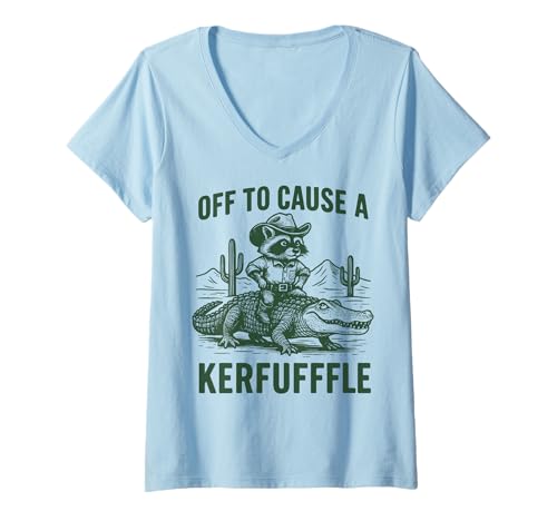 Damen Off to Cause A Kerfuffle Waschbär T-Shirt mit V-Ausschnitt Damen Off to Cause A Kerfuffle Waschbär T-Shirt mit V-Ausschnitt von Lustig Aufregung Waschbär meme Wild