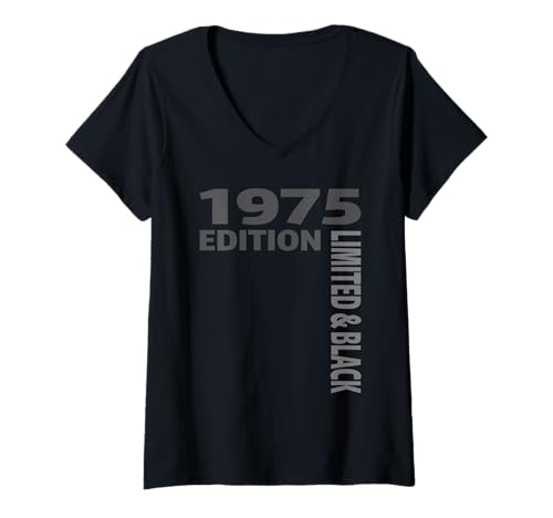 Damen Black Edition Lieblingsfarbe 50 Jahre Meine Farben Schwarz T-Shirt mit V-Ausschnitt von Lustig Black Edition 1975 50. Geburtstag Geschenke