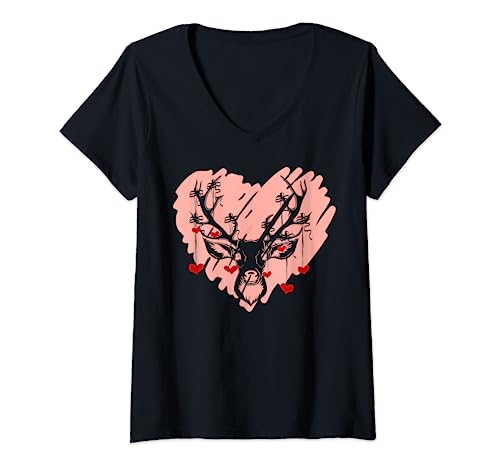 Damen Hirsch mit Herzen Oktoberfest Dirndl Trachtenshirt Damen T-Shirt mit V-Ausschnitt Damen Hirsch mit Herzen Oktoberfest Dirndl Trachtenshirt Damen T-Shirt mit V-Ausschnitt von Lustig Dirndl & Trachtenshirts Damen und Frauen