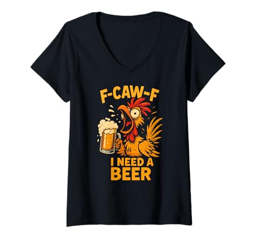 Damen F-caw-f Lustiges Huhn Braucht Bier Sarkastisches F Caw F T-Shirt mit V-Ausschnitt von Lustig Fcawf Humorvoll Huhn Vogel Bierliebhaber