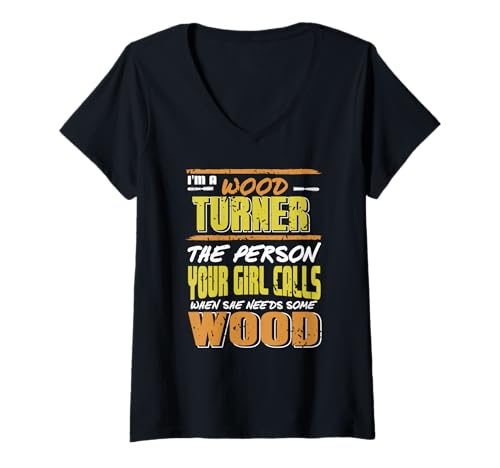 Damen Drechsler Der Mann Den Sie Für Holz Ruft T-Shirt mit V-Ausschnitt Damen Drechsler Der Mann Den Sie Für Holz Ruft T-Shirt mit V-Ausschnitt von Lustig Für Heimwerker Und Holzdreher