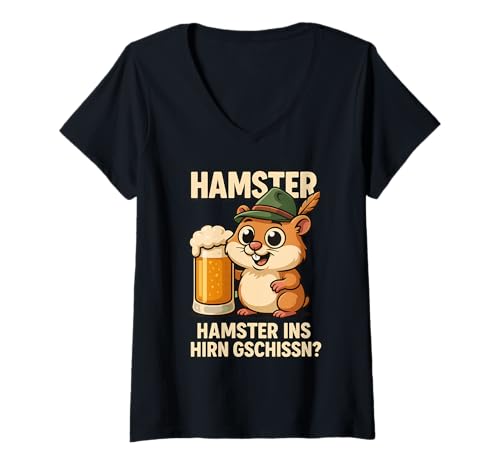 Damen Hamster Ins Hirn Gschissn T-Shirt mit V-Ausschnitt Damen Hamster Ins Hirn Gschissn T-Shirt mit V-Ausschnitt von Lustig Hamster Ins Hirn Geschissen