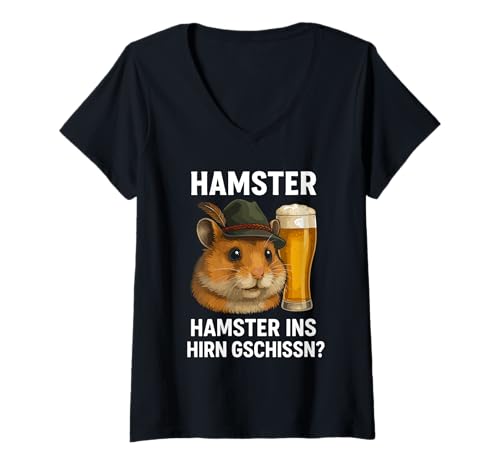 Damen Hamster Ins Hirn Gschissn T-Shirt mit V-Ausschnitt Damen Hamster Ins Hirn Gschissn T-Shirt mit V-Ausschnitt von Lustig Hamster Ins Hirn Geschissen