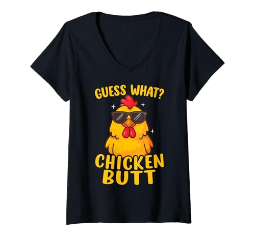 Damen Guess What Chicken Butt T-Shirt mit V-Ausschnitt Damen Guess What Chicken Butt T-Shirt mit V-Ausschnitt von Lustig Huhn Bauer Landwirtschaft