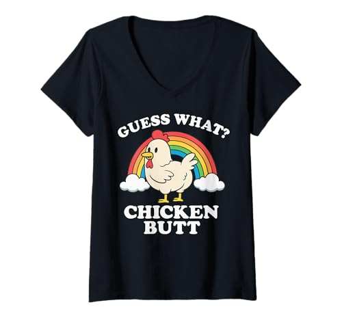 Damen Guess What Chicken Butt T-Shirt mit V-Ausschnitt Damen Guess What Chicken Butt T-Shirt mit V-Ausschnitt von Lustig Huhn Bauer Landwirtschaft