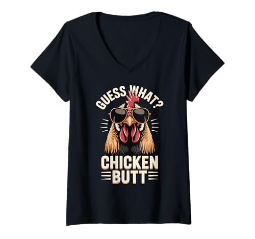 Damen Guess What Chicken Butt T-Shirt mit V-Ausschnitt Damen Guess What Chicken Butt T-Shirt mit V-Ausschnitt von Lustig Huhn Bauer Landwirtschaft