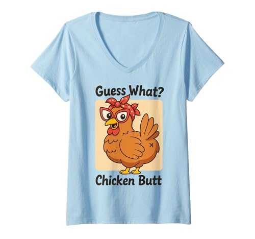 Damen Guess What Chicken Butt T-Shirt mit V-Ausschnitt Damen Guess What Chicken Butt T-Shirt mit V-Ausschnitt von Lustig Huhn Bauer Landwirtschaft
