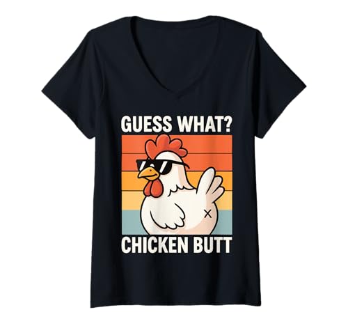 Damen Guess What Chicken Butt T-Shirt mit V-Ausschnitt Damen Guess What Chicken Butt T-Shirt mit V-Ausschnitt von Lustig Huhn Bauer Landwirtschaft