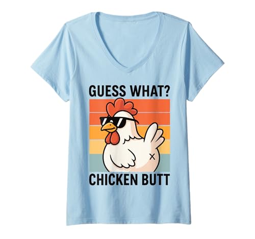 Damen Guess What Chicken Butt T-Shirt mit V-Ausschnitt Damen Guess What Chicken Butt T-Shirt mit V-Ausschnitt von Lustig Huhn Bauer Landwirtschaft