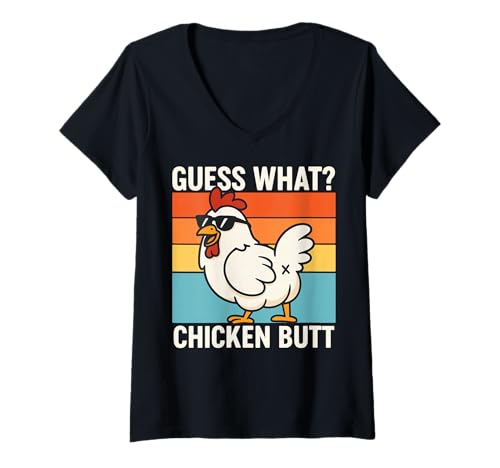 Damen Guess What Chicken Butt T-Shirt mit V-Ausschnitt Damen Guess What Chicken Butt T-Shirt mit V-Ausschnitt von Lustig Huhn Bauer Landwirtschaft