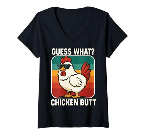Damen Guess What Chicken Butt T-Shirt mit V-Ausschnitt Damen Guess What Chicken Butt T-Shirt mit V-Ausschnitt von Lustig Huhn Bauer Landwirtschaft