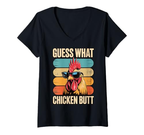 Damen Guess What Chicken Butt T-Shirt mit V-Ausschnitt Damen Guess What Chicken Butt T-Shirt mit V-Ausschnitt von Lustig Huhn Bauer Landwirtschaft