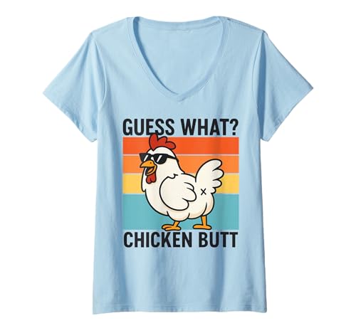 Damen Guess What Chicken Butt T-Shirt mit V-Ausschnitt Damen Guess What Chicken Butt T-Shirt mit V-Ausschnitt von Lustig Huhn Bauer Landwirtschaft