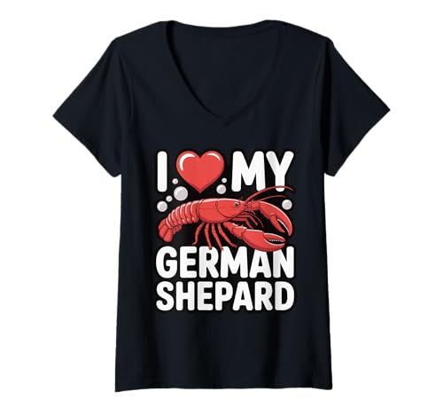 Damen I Love My German Shepard T-Shirt mit V-Ausschnitt Damen I Love My German Shepard T-Shirt mit V-Ausschnitt von Lustig Hummer Meme