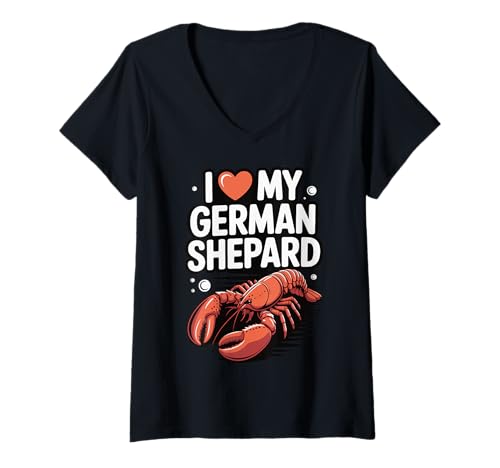 Damen I Love My German Shepard T-Shirt mit V-Ausschnitt Damen I Love My German Shepard T-Shirt mit V-Ausschnitt von Lustig Hummer Meme