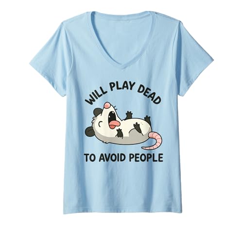 Damen Will Play Dead to Avoid PeopleBeutelratte T-Shirt mit V-Ausschnitt von Lustig Introvertiert Stubenhocker Meme Opossum