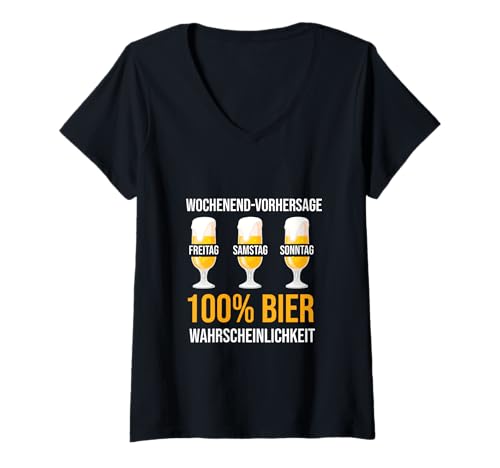 Damen Wochenend Vorhersage 100% Bier Wahrscheinlichkeit Vatertag T-Shirt mit V-Ausschnitt von Lustig JGA Bier Mythos Biermarke Beer Malle Spruch