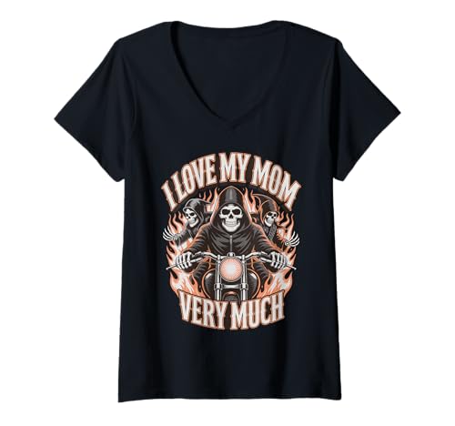 Damen I Love My Mom Very Much T-Shirt mit V-Ausschnitt Damen I Love My Mom Very Much T-Shirt mit V-Ausschnitt von Lustig Meme Cringe skelett Hartes Skelett