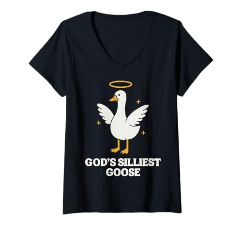 Damen God's Silliest Goose T-Shirt mit V-Ausschnitt Damen God's Silliest Goose T-Shirt mit V-Ausschnitt von Lustig Meme Dumme Gans