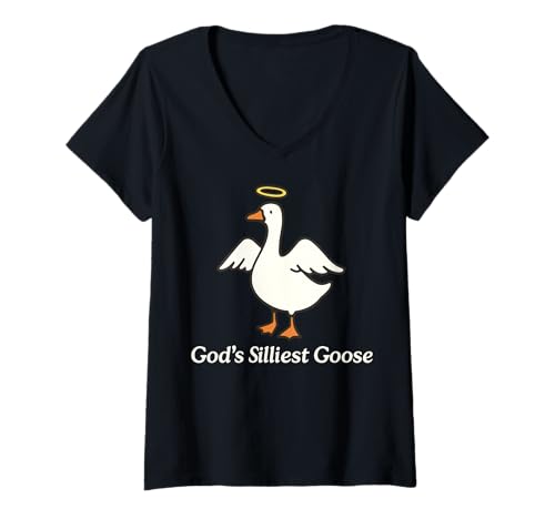 Damen God's Silliest Goose T-Shirt mit V-Ausschnitt Damen God's Silliest Goose T-Shirt mit V-Ausschnitt von Lustig Meme Dumme Gans