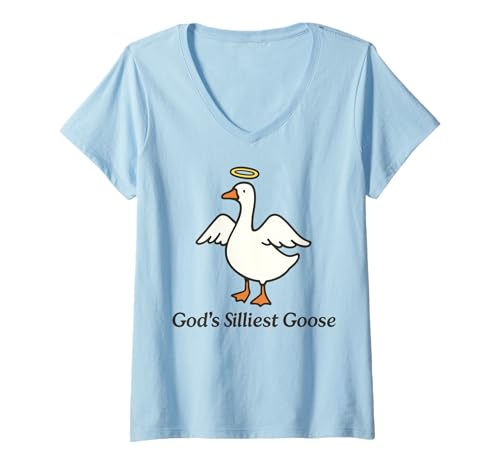 Damen God's Silliest Goose T-Shirt mit V-Ausschnitt von Lustig Meme Dumme Gans