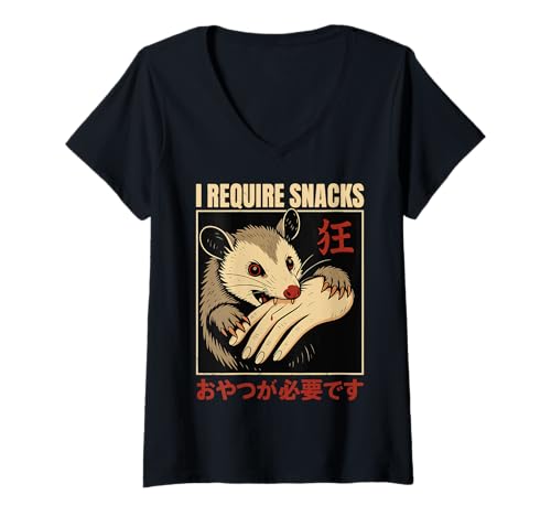 Damen I Require Snacks T-Shirt mit V-Ausschnitt von Lustig Meme Opossum Possum Snacks