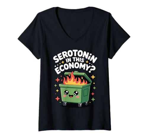 Damen Serotonin In This Economy? T-Shirt mit V-Ausschnitt Damen Serotonin In This Economy? T-Shirt mit V-Ausschnitt von Lustig Psychische Gesundheit Angst Waschbär meme