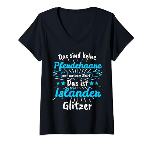 Damen Islandpferd Isländer Islandpferde Pferd Mädchen Geschenk T-Shirt mit V-Ausschnitt von Lustig Reiten & Island Pony Sprüche für Damen