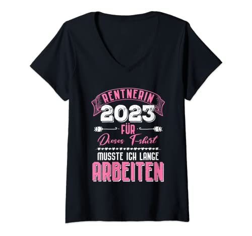 Damen Lustige Rentnerin 2023 Ruhestand Rente Geschenk für Rentner T-Shirt mit V-Ausschnitt von Lustig Ruhestand 2023 Rentnerin Rente Geschenk