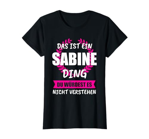 Lustig Sabine Taufname Motiv Damen & Mädchen V-Ausschnitt Kurzarm T-Shirt Schwarz S von Lustig Sabine Taufname Motiv