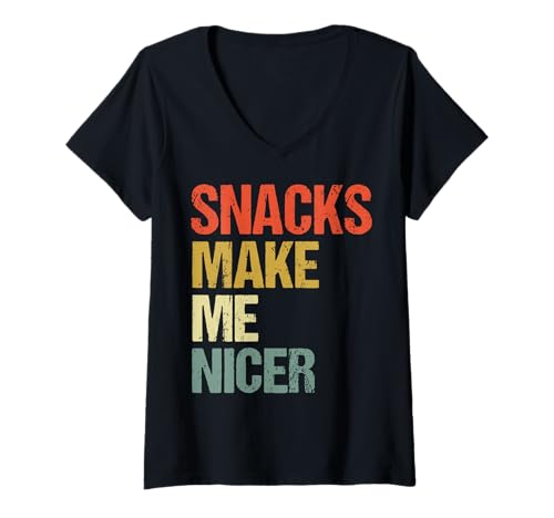 Damen Snacks Make Me Nicer T-Shirt mit V-Ausschnitt Damen Snacks Make Me Nicer T-Shirt mit V-Ausschnitt von Lustig Snack Essen Meme Feinschmecker