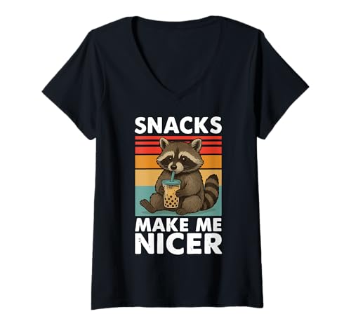 Damen Snacks Make Me Nicer T-Shirt mit V-Ausschnitt Damen Snacks Make Me Nicer T-Shirt mit V-Ausschnitt von Lustig Snack Essen Meme Feinschmecker