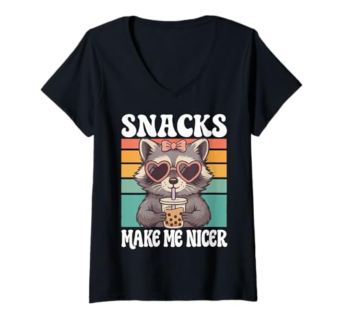 Damen Snacks Make Me Nicer T-Shirt mit V-Ausschnitt Damen Snacks Make Me Nicer T-Shirt mit V-Ausschnitt von Lustig Snack Essen Meme Feinschmecker