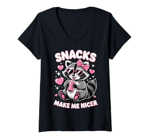 Damen Snacks Make Me Nicer T-Shirt mit V-Ausschnitt Damen Snacks Make Me Nicer T-Shirt mit V-Ausschnitt von Lustig Snack Essen Meme Feinschmecker
