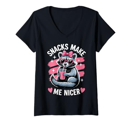 Damen Snacks Make Me Nicer T-Shirt mit V-Ausschnitt Damen Snacks Make Me Nicer T-Shirt mit V-Ausschnitt von Lustig Snack Essen Meme Feinschmecker