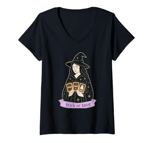 Damen Mystische Hexe & Tarotkarten – Halloween Trick or Tarot T-Shirt mit V-Ausschnitt von Lustig Spooky Halloween Tarot Styles