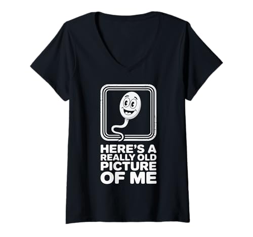 Damen Here's A Really Old Picture of Me T-Shirt mit V-Ausschnitt Damen Here's A Really Old Picture of Me T-Shirt mit V-Ausschnitt von Lustig Witz Gag Altes Bild Sperma